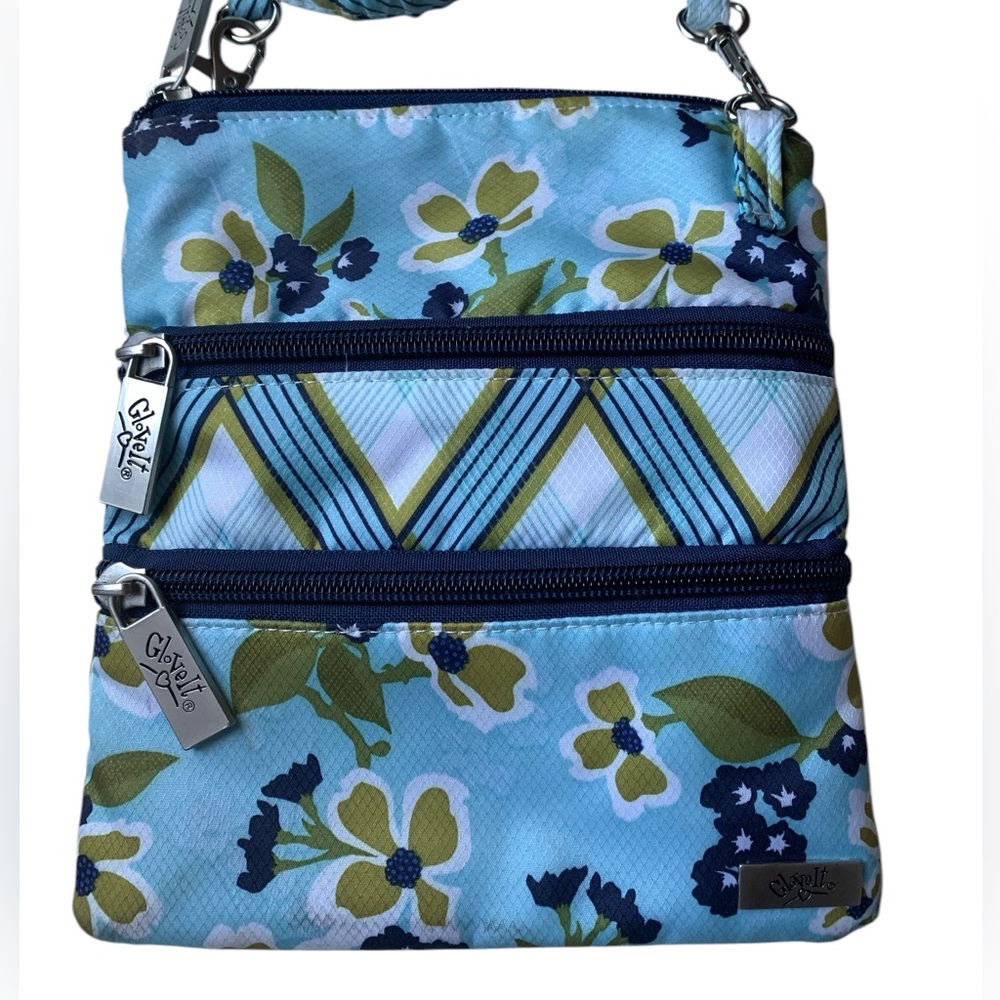 GLOVE IT Blue Floral Crossbody Bag Handbag Purse Golf Course Sport Bag